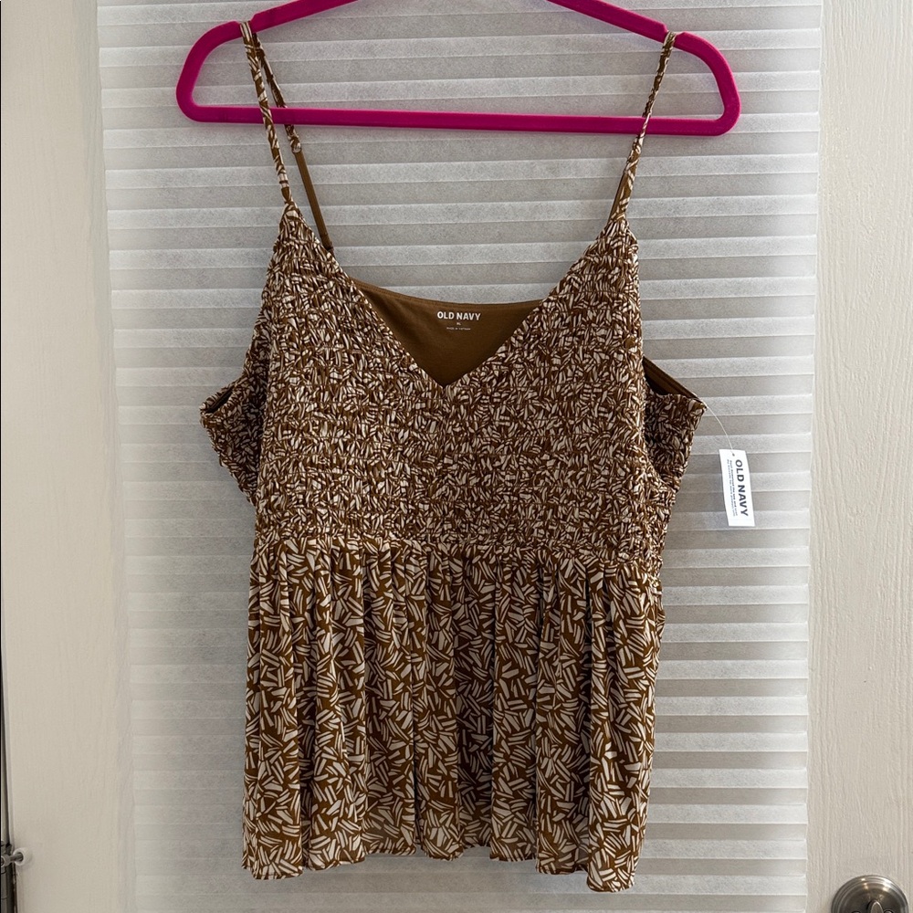 NWT Summer Fun Brown & White Patterned Boho Babydoll Fairy Tank Summer  Size XL